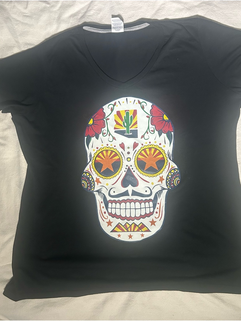 Port and Company Black Womens Sugar Skull Tee